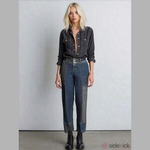 Vintage Retro USA Watch LA Patchwork Rivet Studded Straight Leg Denim Jeans-5/6